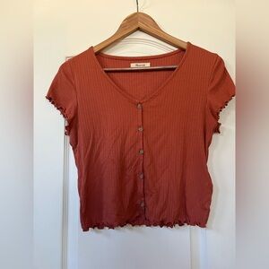 Madewell burnt orange button down baby t